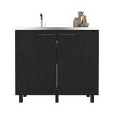 English Elm Utility Sink Cabinet Burwood, Kitchen, Black