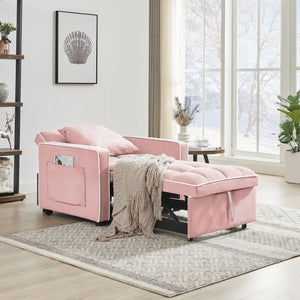 English Elm Three-in-one velvet sofa bed chair convertible recliner ottoman sleeper with tufted luxury comfort and support Pink W1359137401