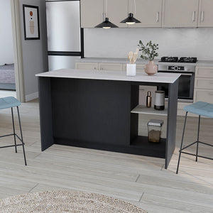 English Elm Kitchen Island Padua 59" Countertop onyx & black finish with open shelves, double-door storage, durable design B092S00171