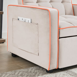 English Elm Three-in-one velvet sofa bed chair convertible recliner ottoman sleeper with tufted luxury comfort and support Creamy White W1359137405