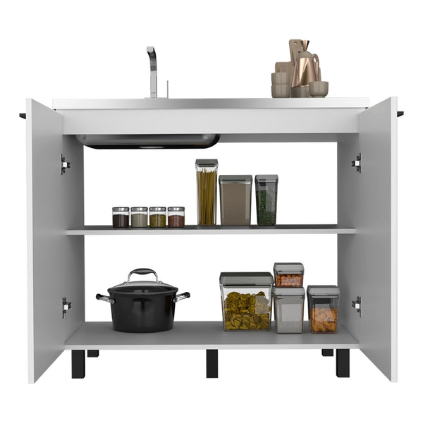 English Elm Utility Sink Cabinet Stainless Steel Basin Freestanding Farmhouse Storage Unit B092S00151