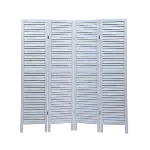 English Elm Sycamore 4-Panel Folding Louvered Room Divider in Old White — Lightweight Sycamore Wood Screen, 63.6" W2181P146770