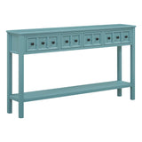 English Elm Trexm Rustic Entryway Console Table, 60" Long Sofa Table With Two Different Size Drawers and Bottom Shelf For Storage (Turquoise Green)