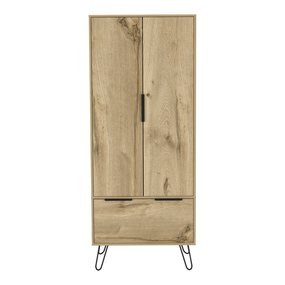 English Elm Armoire Skyoner Light Oak Two-Door Cabinet with Drawer & Hairpin Legs – Contemporary Storage 74" B092S00122