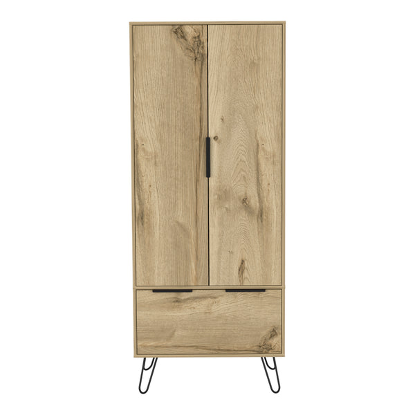 English Elm Armoire Skyoner Light Oak Two-Door Cabinet with Drawer & Hairpin Legs – Contemporary Storage 74" B092S00122