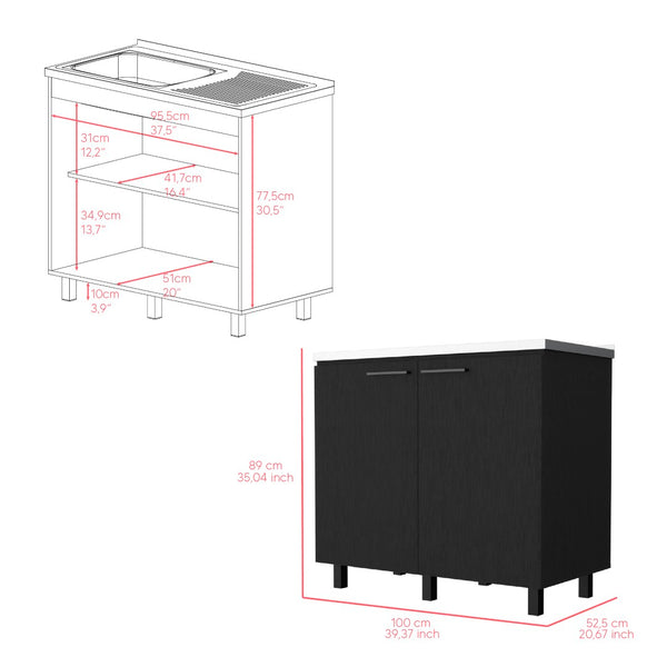 English Elm Utility Sink Cabinet Stainless Steel Basin Freestanding Farmhouse Storage Unit B092S00151