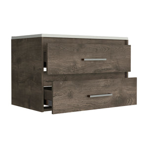 English Elm Wall Mounted Bathroom Vanity Alma - Dark Brown/White Wall-Mount Sink Cabinet with Two Drawers, Durable Particleboard Storage (36"x22") B092S00159