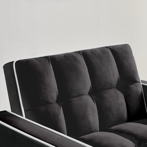 English Elm Three-in-one velvet sofa bed chair convertible recliner ottoman sleeper with tufted luxury comfort and support Black W1359137373