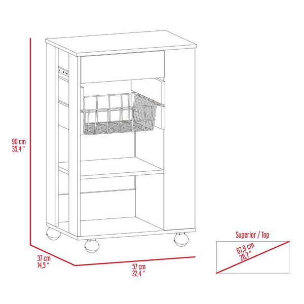 English Elm Kitchen Cart Sonex White & Light Oak — Mobile Kitchen Storage with Drawer, Two Shelves, Rack, Casters, Durable Particleboard (16x14x5) B092S00125