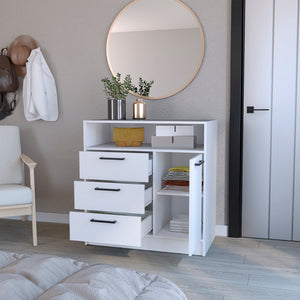 English Elm Drawer Torrey 3-Drawer Dresser with Cabinet in White — Spacious, Smooth-Sliding Storage, Stylish Pulls, Durable Crafted Wood B092S00168