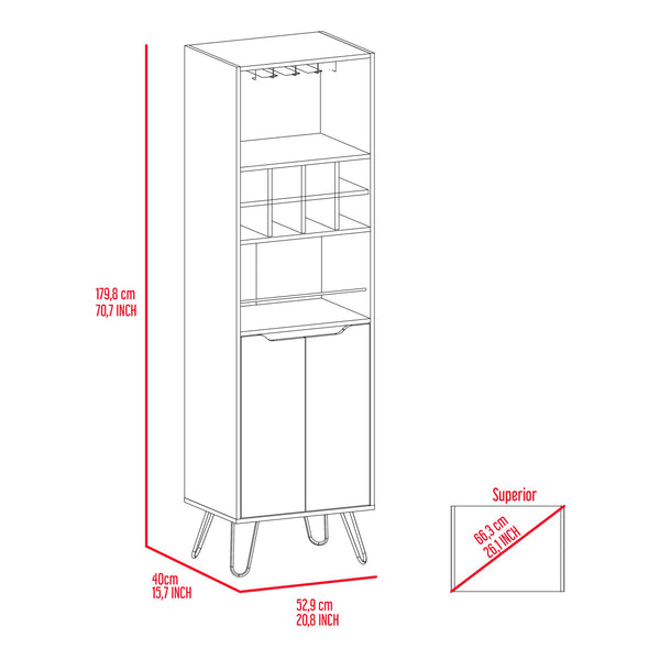 English Elm H Bar Cabinet Silhill Black - Modern Living Room Drink Storage Cabinet with 8 Open Shelves, 2 Interior Doors, Steel Legs B092S00121