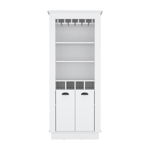 English Elm Bar Cabinet Provo White — Elegant Living Room Drink Station with 4 Wine Racks, Stemware Storage, Durable Finish B092S00166