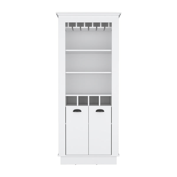 English Elm Bar Cabinet Provo White — Elegant Living Room Drink Station with 4 Wine Racks, Stemware Storage, Durable Finish B092S00166