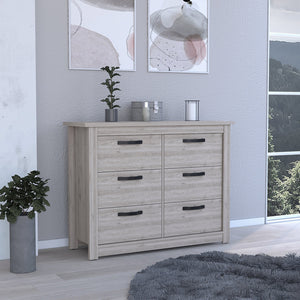 English Elm 6 Drawer Double Dresser Toret Light Gray – Spacious 6-Drawer Bedroom Chest, Durable Particleboard, Metal Hardware B092S00131
