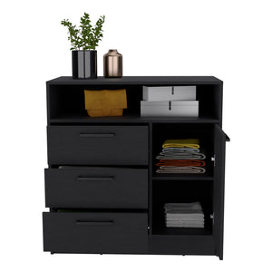 English Elm Drawer Dresser Torrey Black – 3-Drawer + Cabinet Storage, Smooth-Slide Drawers, Stylish Handles, Durable Particleboard B092S00167