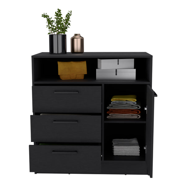 English Elm Drawer Dresser Torrey Black – 3-Drawer + Cabinet Storage, Smooth-Slide Drawers, Stylish Handles, Durable Particleboard B092S00167
