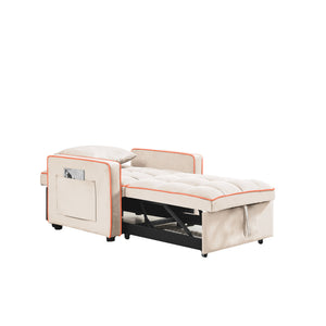 English Elm Three-in-one velvet sofa bed chair convertible recliner ottoman sleeper with tufted luxury comfort and support Creamy White W1359137405