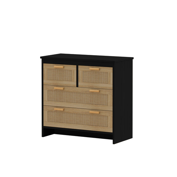 English Elm 4 Rattan 4-Drawer Cabinet Black — Stylish Storage for Bedroom, Living Room, Dining, Hallway, Easy Assembly W757137660