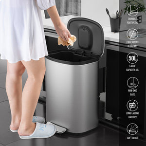 English Elm Curved Kitchen Trash Can 50L 13 Gallon Foot Pedal Soft-Close Stainless Steel Trash Bin, Sleek Design Silver W1550137561