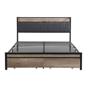 English Elm Queen Upholstered Platform Bed Steel Frame Usb Charging Under Bed Storage Modern W311133402