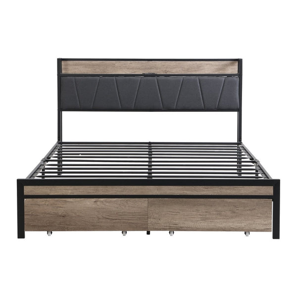 English Elm Queen Upholstered Platform Bed Steel Frame Usb Charging Under Bed Storage Modern W311133402