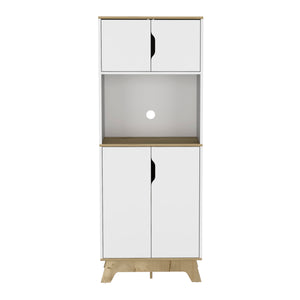 English Elm Microwave Tall Cabinet Wallas in Light Oak White Finish with Top & Bottom Doors, Counter Space Durable Particleboard Storage for Kitchen (35x20x6) B092S00137