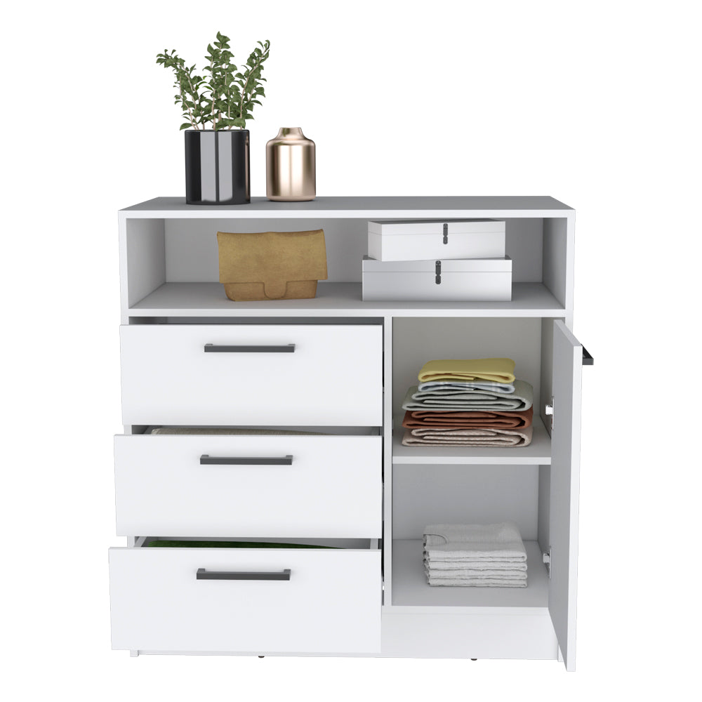 English Elm Drawer Torrey 3-Drawer Dresser with Cabinet in White — Spacious, Smooth-Sliding Storage, Stylish Pulls, Durable Crafted Wood B092S00168