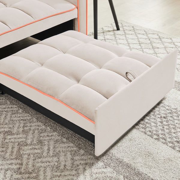 English Elm Three-in-one velvet sofa bed chair convertible recliner ottoman sleeper with tufted luxury comfort and support Creamy White W1359137405