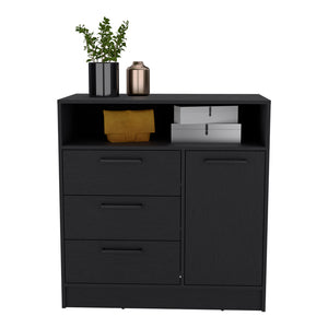 English Elm Drawer Dresser Torrey Black – 3-Drawer + Cabinet Storage, Smooth-Slide Drawers, Stylish Handles, Durable Particleboard B092S00167
