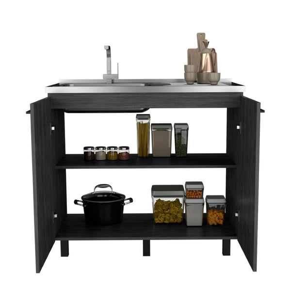 English Elm Utility Sink Cabinet Stainless Steel Basin Freestanding Farmhouse Storage Unit B092S00174