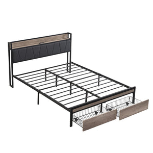 English Elm Queen Upholstered Platform Bed Steel Frame Usb Charging Under Bed Storage Modern W311133402