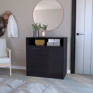 English Elm Drawer Dresser Torrey Black – 3-Drawer + Cabinet Storage, Smooth-Slide Drawers, Stylish Handles, Durable Particleboard B092S00167