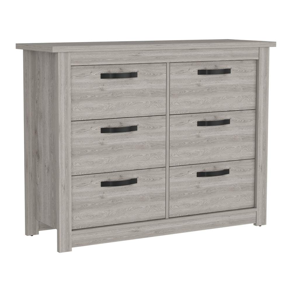 English Elm 6 Drawer Double Dresser Toret Light Gray – Spacious 6-Drawer Bedroom Chest, Durable Particleboard, Metal Hardware B092S00131