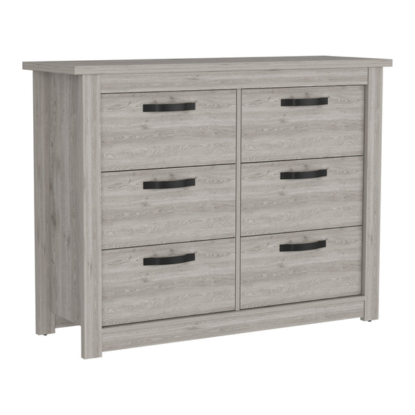 English Elm 6 Drawer Double Dresser Toret Light Gray – Spacious 6-Drawer Bedroom Chest, Durable Particleboard, Metal Hardware B092S00131
