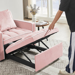 English Elm Three-in-one velvet sofa bed chair convertible recliner ottoman sleeper with tufted luxury comfort and support Pink W1359137401