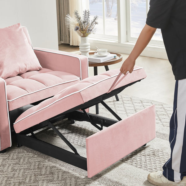 English Elm Three-in-one velvet sofa bed chair convertible recliner ottoman sleeper with tufted luxury comfort and support Pink W1359137401
