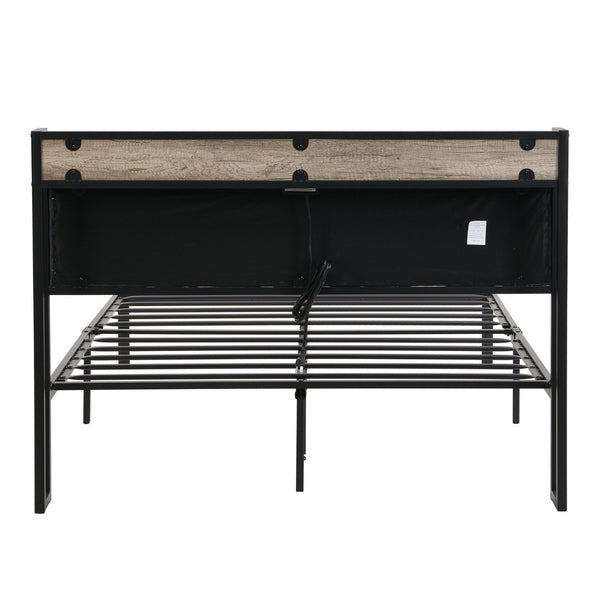 English Elm Queen Upholstered Platform Bed Steel Frame Usb Charging Under Bed Storage Modern W311133408