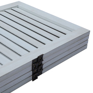 English Elm Sycamore 4-Panel Folding Louvered Room Divider in Old White — Lightweight Sycamore Wood Screen, 63.6" W2181P146770