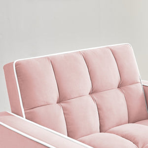 English Elm Three-in-one velvet sofa bed chair convertible recliner ottoman sleeper with tufted luxury comfort and support Pink W1359137401