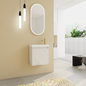 English Elm 20'' Floating Wall-Mounted Vanity with Resin Sink, Soft-Close Door & Open Shelves for Compact Baths White W999P143204
