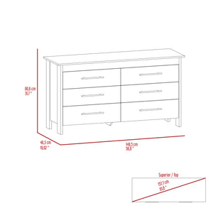 English Elm 6 Drawer Double Dresser Wezz Light Gray - Durable Particleboard, Black Metal Pulls, Smooth Gliders, 31.7" H B092S00141