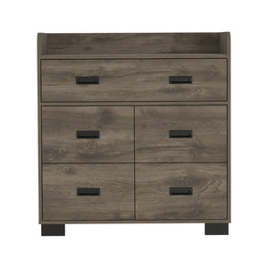 English Elm Dresser Wuuman Dark Brown - 5-Drawer Bedroom Storage, Particle Board, Durable Top, 33.5"W x 35.4"H B092S00147