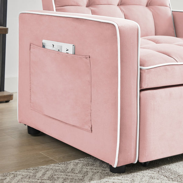 English Elm Three-in-one velvet sofa bed chair convertible recliner ottoman sleeper with tufted luxury comfort and support Pink W1359137401