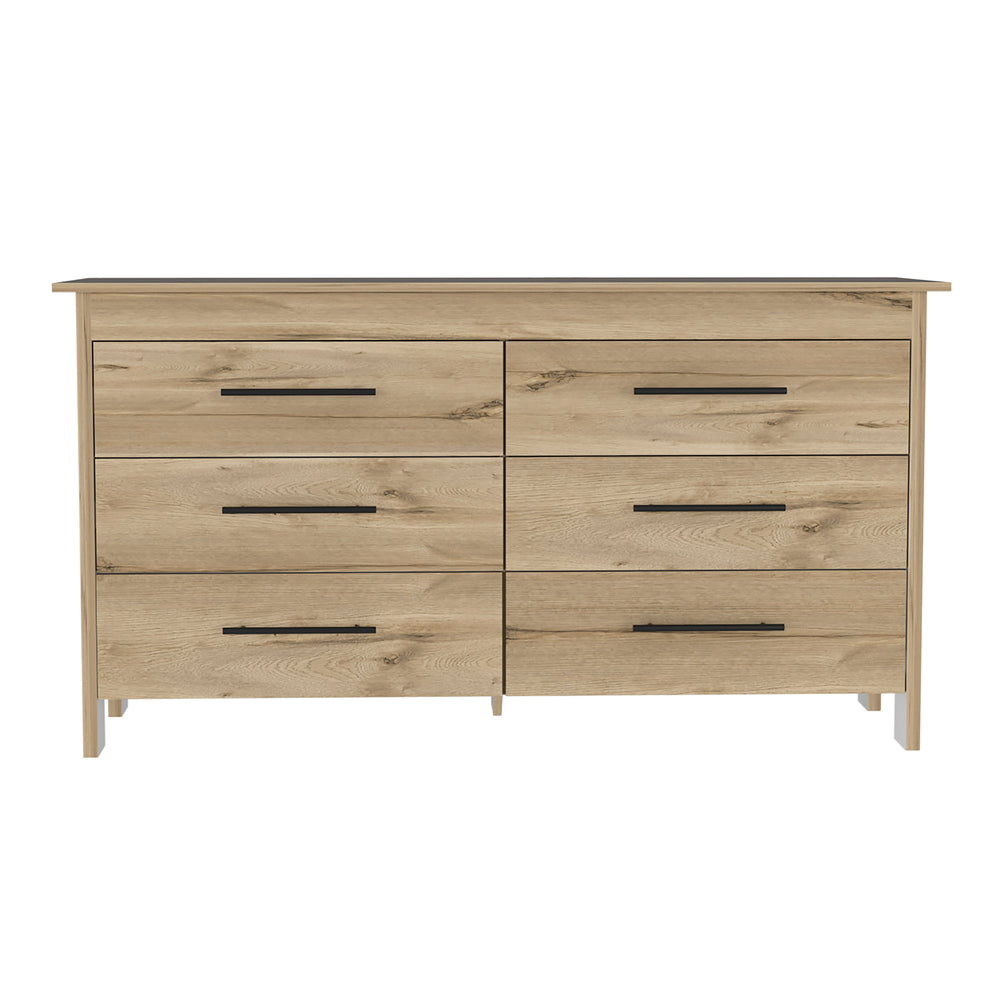 English Elm 6 Drawer Double Dresser Wezz Light Oak White – Durable Particleboard, Black Metal Pulls & Smooth All-Metal Glides B092S00142