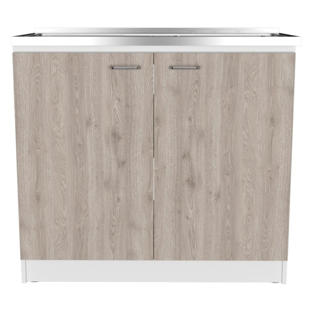 English Elm Utility Sink Cabinet Stainless Steel Basin Freestanding Farmhouse Storage Unit B092S00130