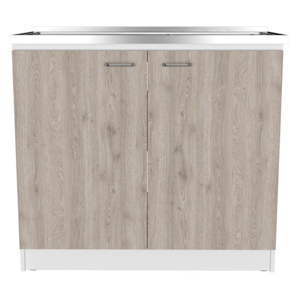 English Elm Utility Sink Cabinet Stainless Steel Basin Freestanding Farmhouse Storage Unit B092S00130