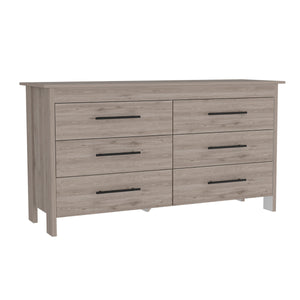 English Elm 6 Drawer Double Dresser Wezz Light Gray - Durable Particleboard, Black Metal Pulls, Smooth Gliders, 31.7" H B092S00141