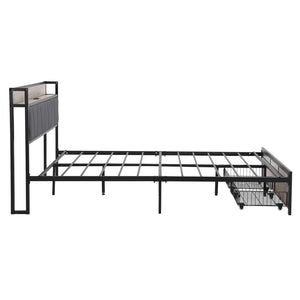 English Elm Queen Upholstered Platform Bed Steel Frame Usb Charging Under Bed Storage Modern W311133402