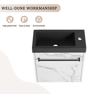 English Elm 20'' Floating Wall-Mounted Vanity with Resin Sink, Soft-Close Door & Open Shelves for Compact Baths White+Black W999P143207