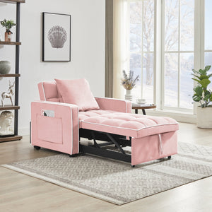 English Elm Three-in-one velvet sofa bed chair convertible recliner ottoman sleeper with tufted luxury comfort and support Pink W1359137401
